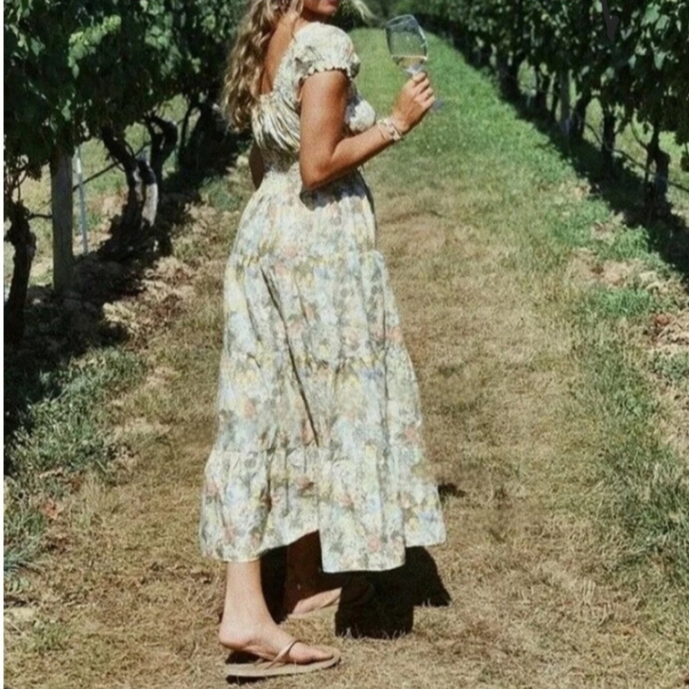 Danielle Bernstein Floral Midi Summer Dress Cottagecore Bohemian Sz XS